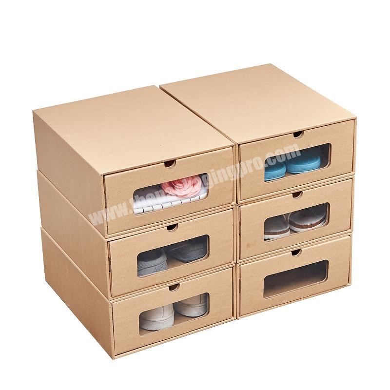 Recycle stronger kraft paper clear window shoe storage drawer box
