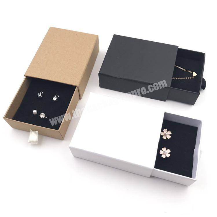 Recycled  Chinese Black Sponge Kraft Paper Jewelry Ring  Necklace Boxes Set With Lids