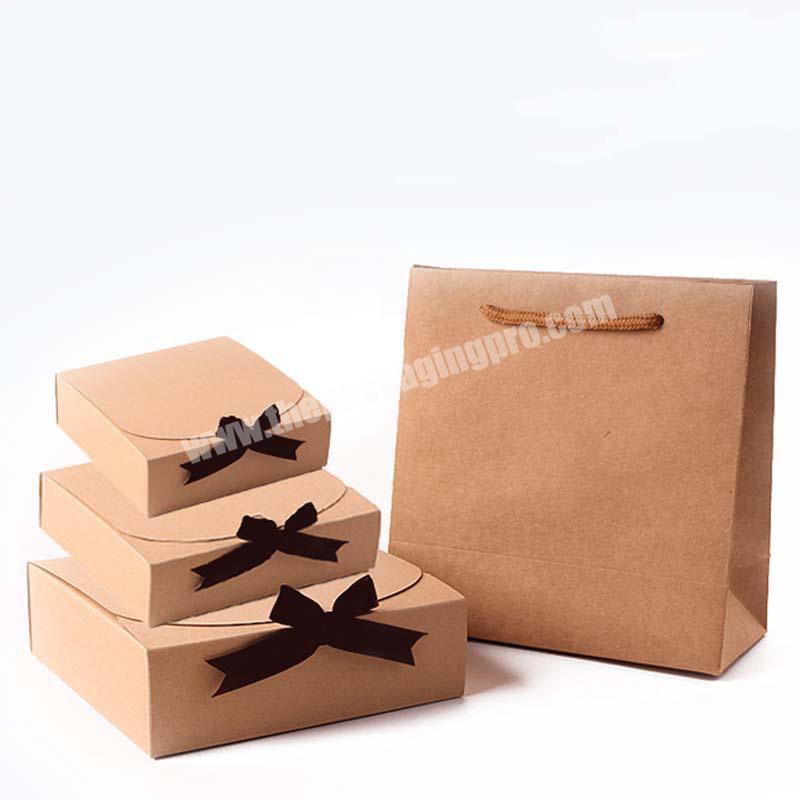 Recycled Gift Packaging Box Kraft Mailer Paper Box With Bowknot