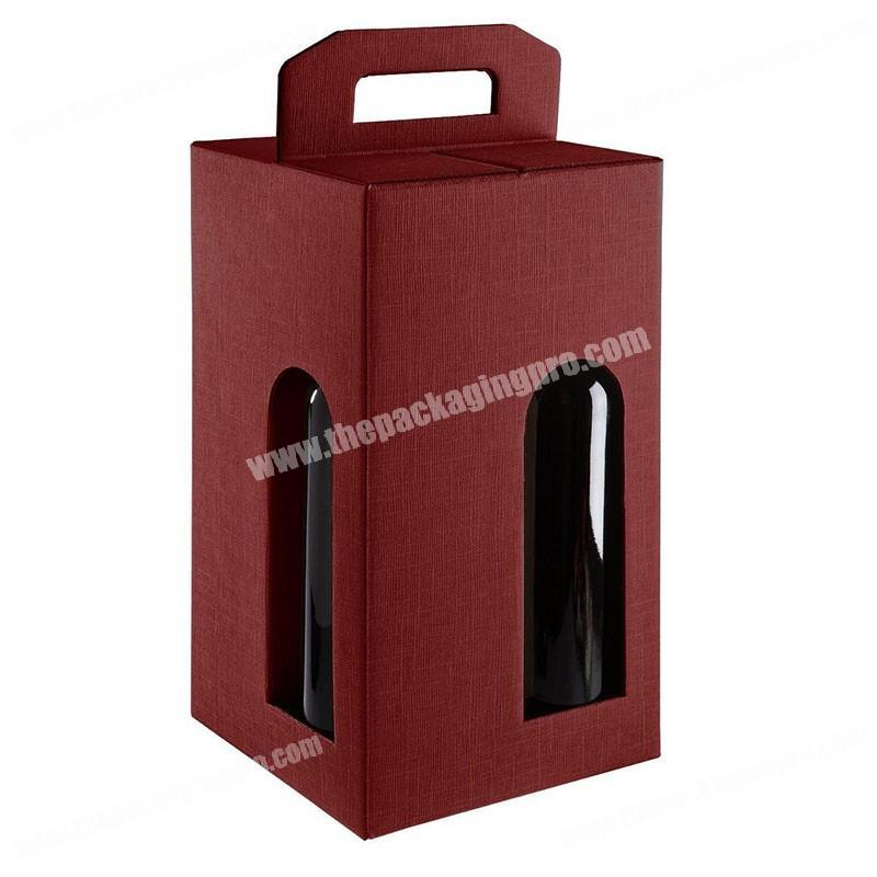 Red art paper handle wine bottle packaging transparent windows card paper box