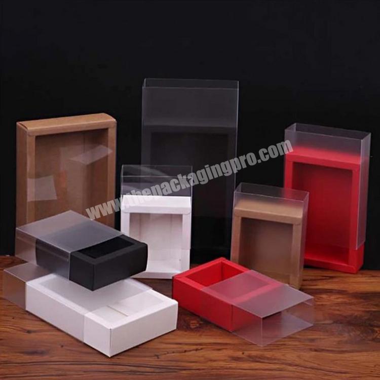 Red Black Gift Box Transparent Pvc Box Kraft Paper Drawer Box For Tea Cookies Candy Packaging Carton Folding