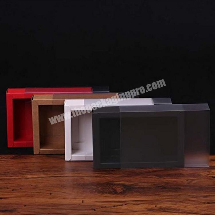 Red Black Gift Box Transparent PVC Box Kraft Paper Drawer Box for Tea Cookies Candy Packaging Carton Folding