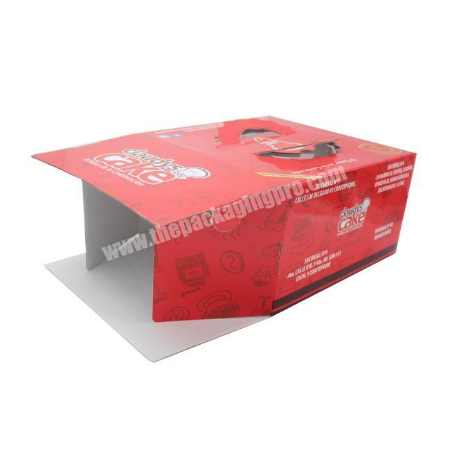 Red Color Custom Corrugated Paper Cake Packaging Box With Handle