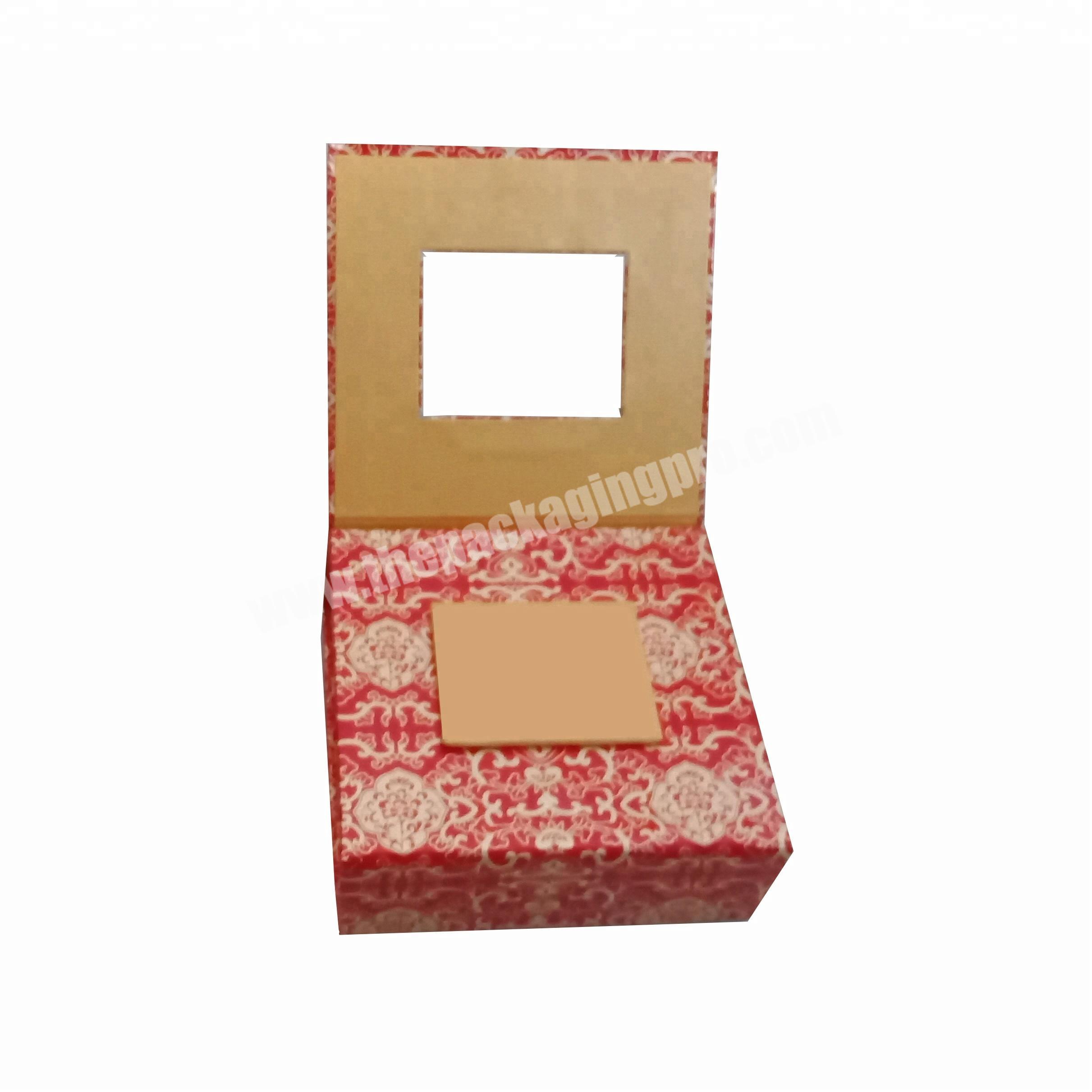 red custom paperboard magnetic bangle jewelry storage box with gold embroidery