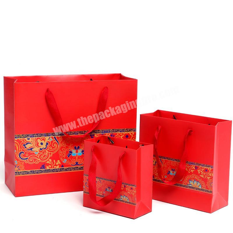 Red Matt Lamination China Paper Gift Bag Custom Shopping Paper Bag With Logo