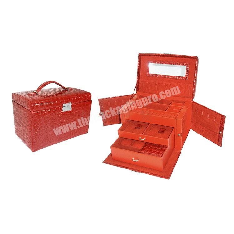 Red PU leather wooden multi-function drawer slide Jewelry Organizer gift Box  for Jewelry storage Case
