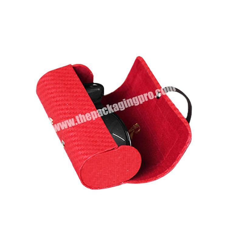 Red soft pu leather sunglasses case with magnet butt