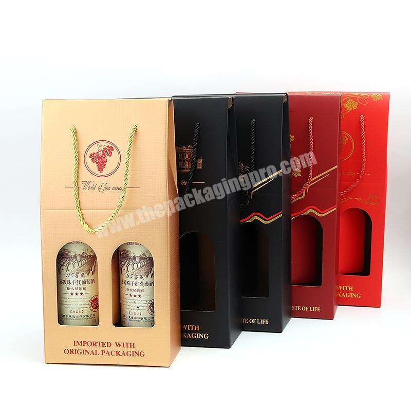 Red wine glass packaging 2 bottles with window and handle