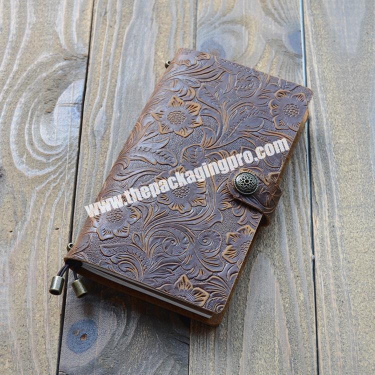 Retro Traveler Diary Stylish Adventure Journal Botton Clasp Notebook B6 Mini Pocket Notes Engraved Leather Vintage Notebook