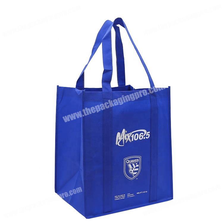 Reusable jute blue supermarket shopping bag with printed logo