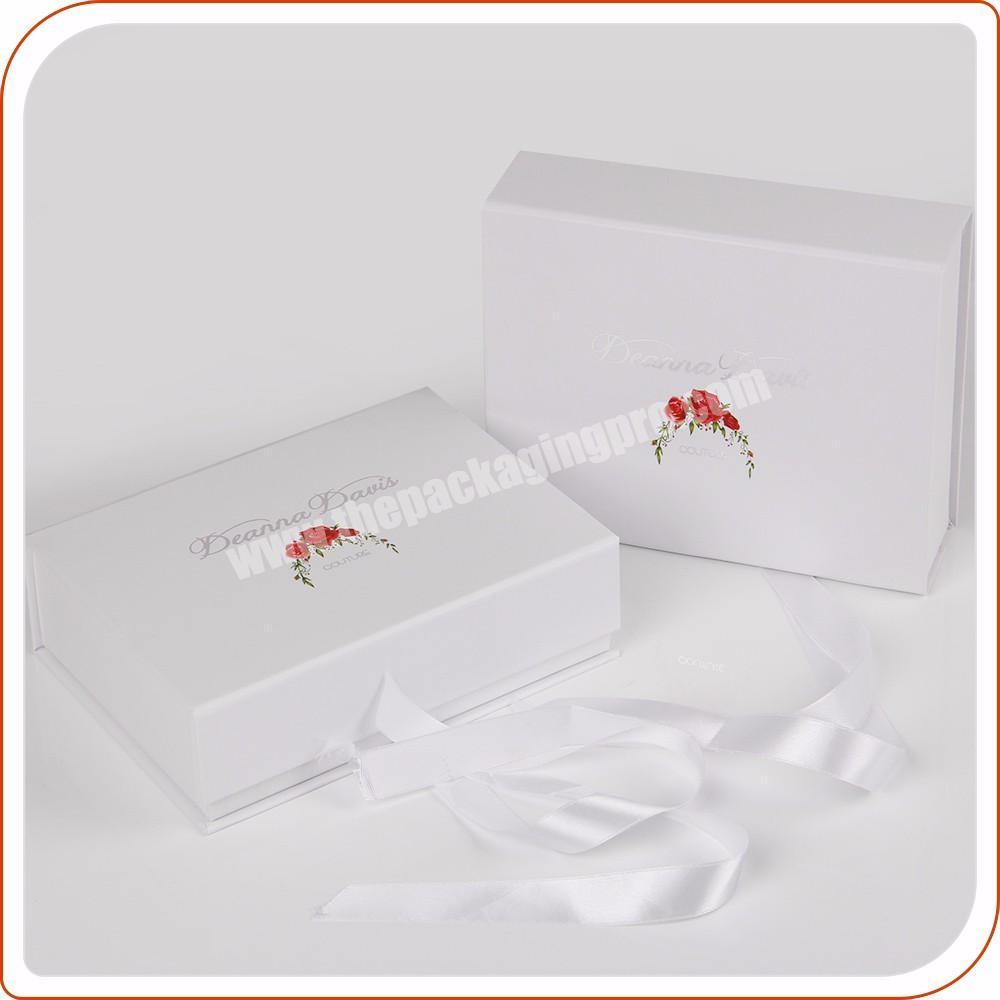 ribbon handle decorative white magnetic cardboard box