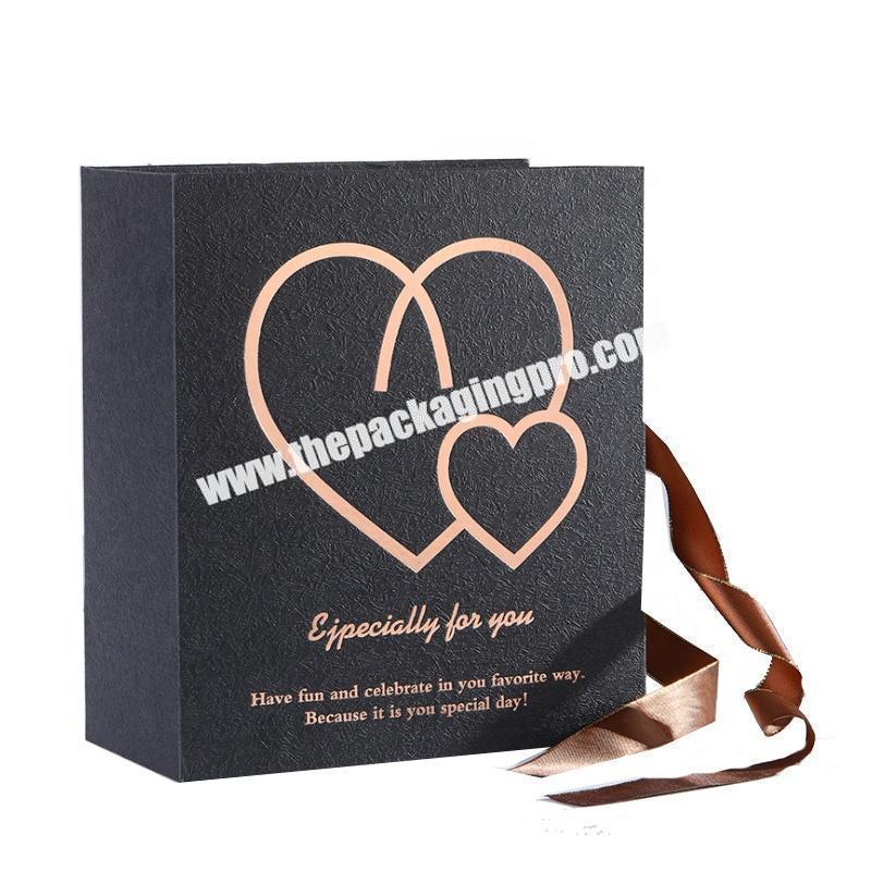 Ribbon handle hard cardboard package holographic paper custom made cosmetics parfum box
