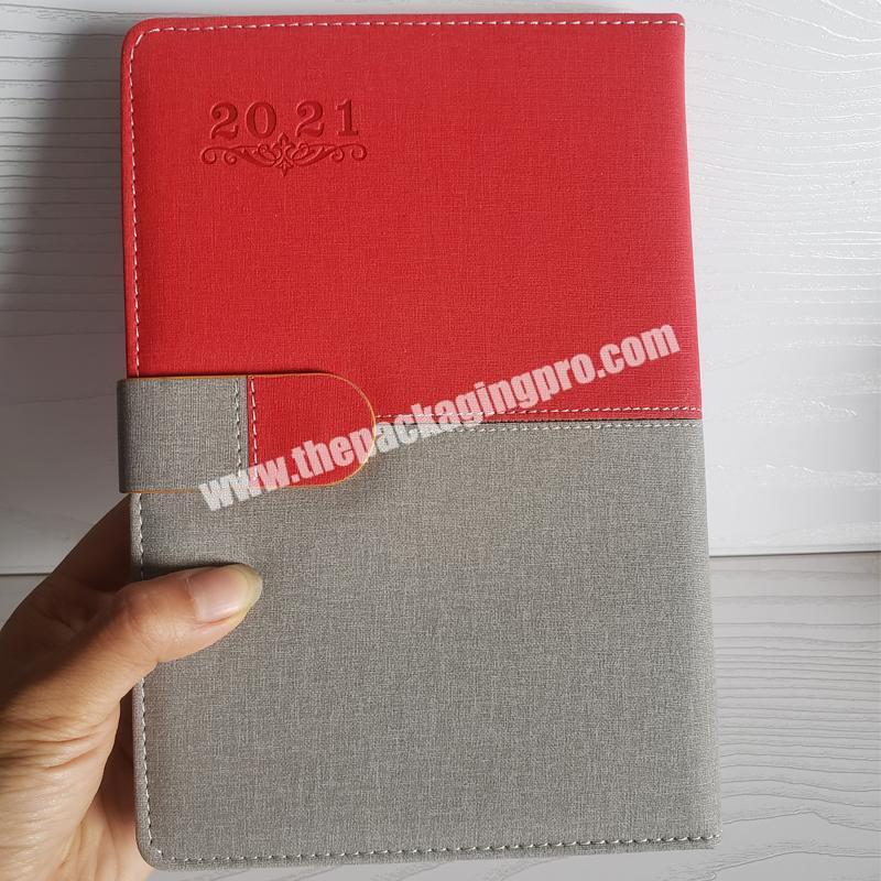 Right To Left Arabic 365 Day 2021 Planner Diary Black A5 Red Embossed Logo PU Leather Agenda Notebook With Bookmark Pen Holder