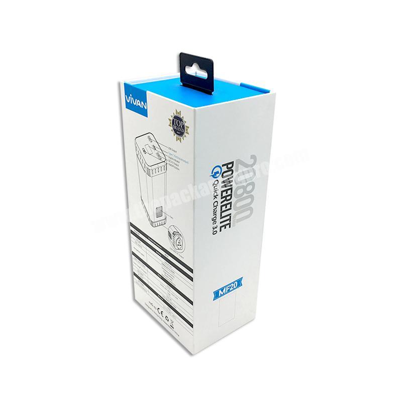 rigid cardboard electronic packaging box with pvc hang tag