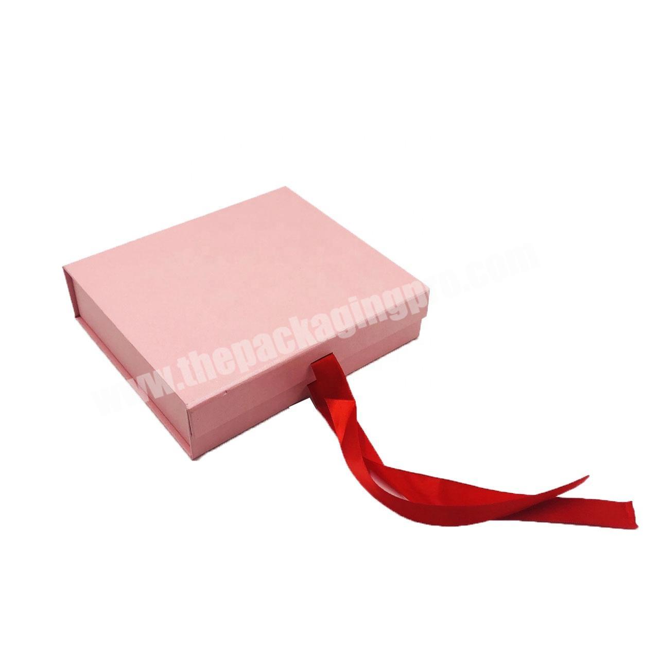 Rigid Luxury Ribbon Gift Boxes Magnetic Closure Lid Foldable Paper Custom Cosmetic Packaging Box For Dress Tea Jewelry