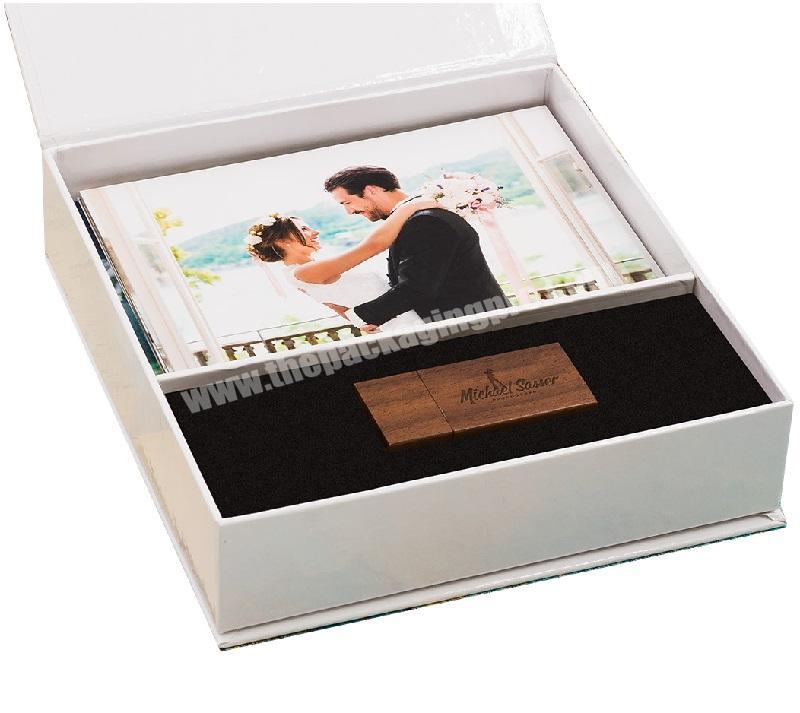 Rigid Paper Cardboard Flap Top Magnetic Photo Album Photo Graphic USB Gift Set  Packaging Boxes