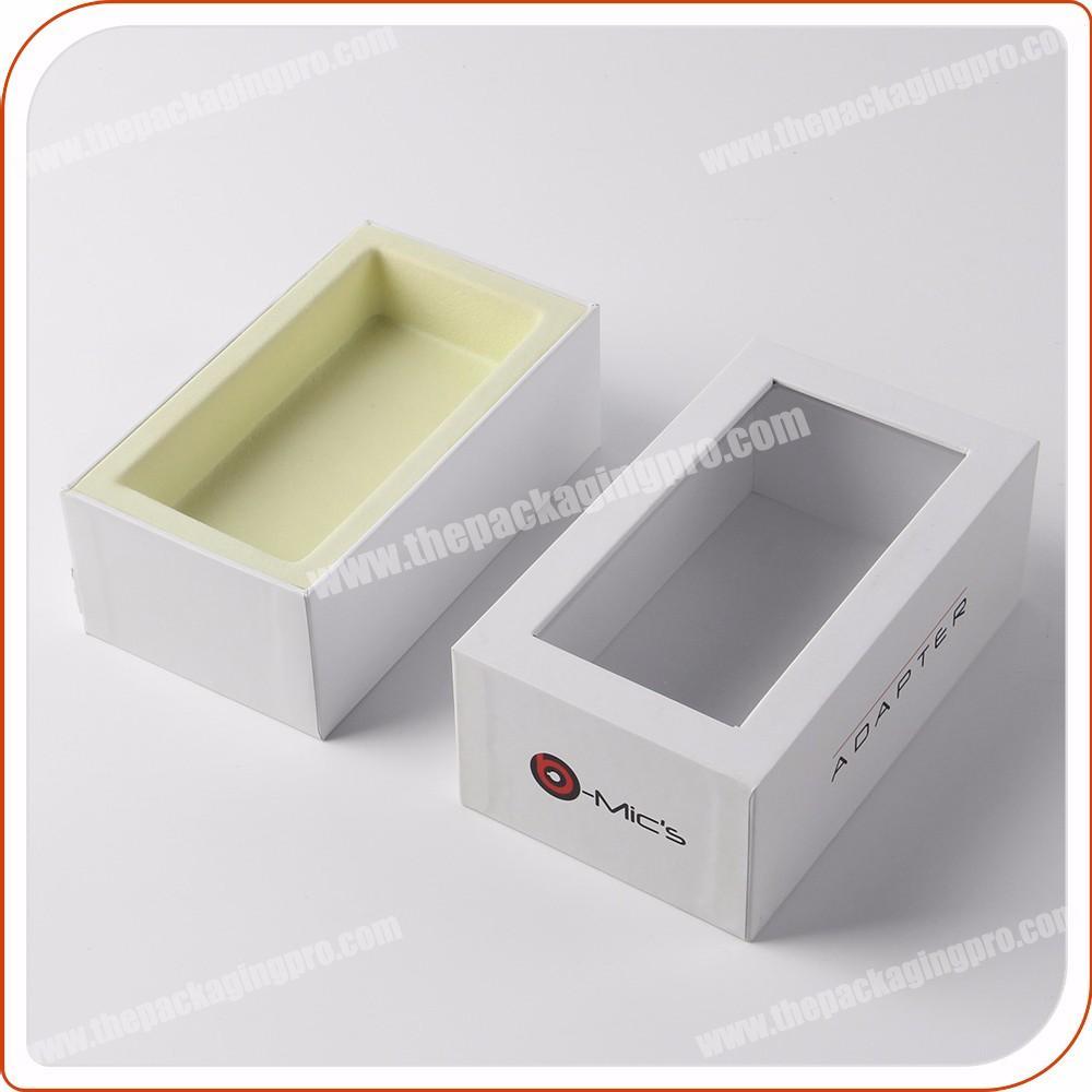 rigid white cardboard gift box packaging with windows