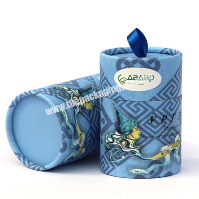 Rolled edge rigid cardboard paper tube box luxury cylindrical candle packaging box with ribbon