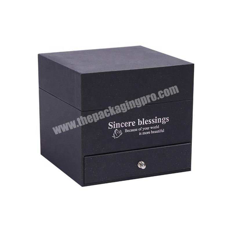 Romantic Valentine'S Day Silver Hot Stamping Logo Cosmetics Products Preserved Flower Packaging Two Layers Drawer Gift Box