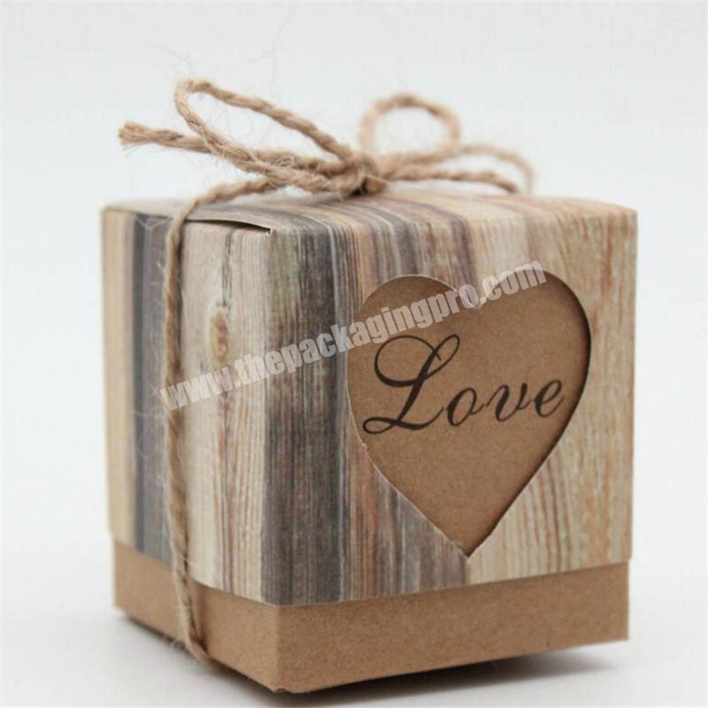 Romantic Vintage Heart Kraft Paper Candy Box With Burlap Twine Wedding Favors and Gifts Bag
