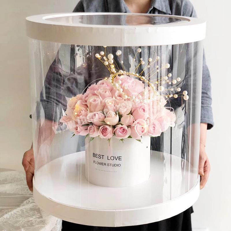 Rose box round bucket large window PVC hand flower gift box