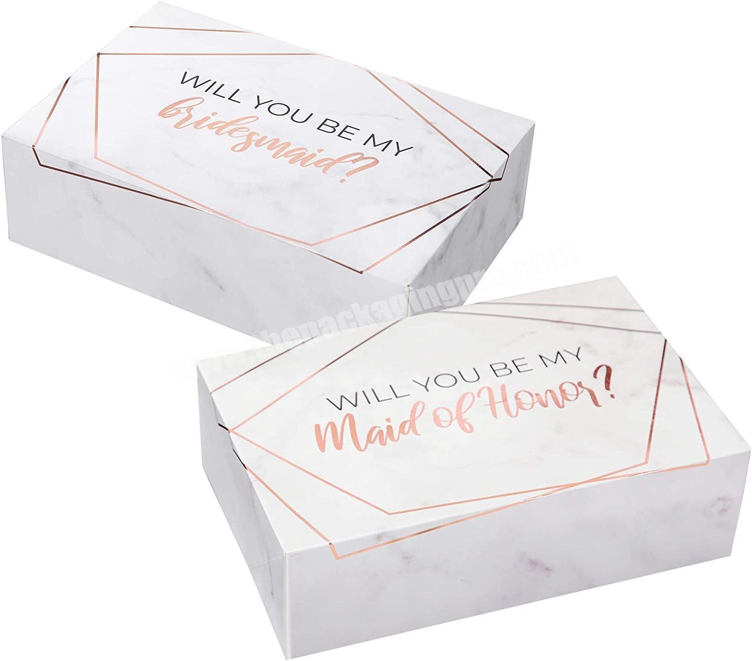 Rose gold foil marble bridesmaid proposal gift box wedding favor gift box