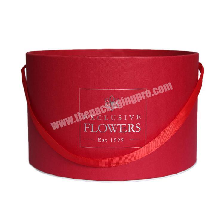 Round Flower Gift Box with Ribbon Custom Gold Stamping Logo Gift Box