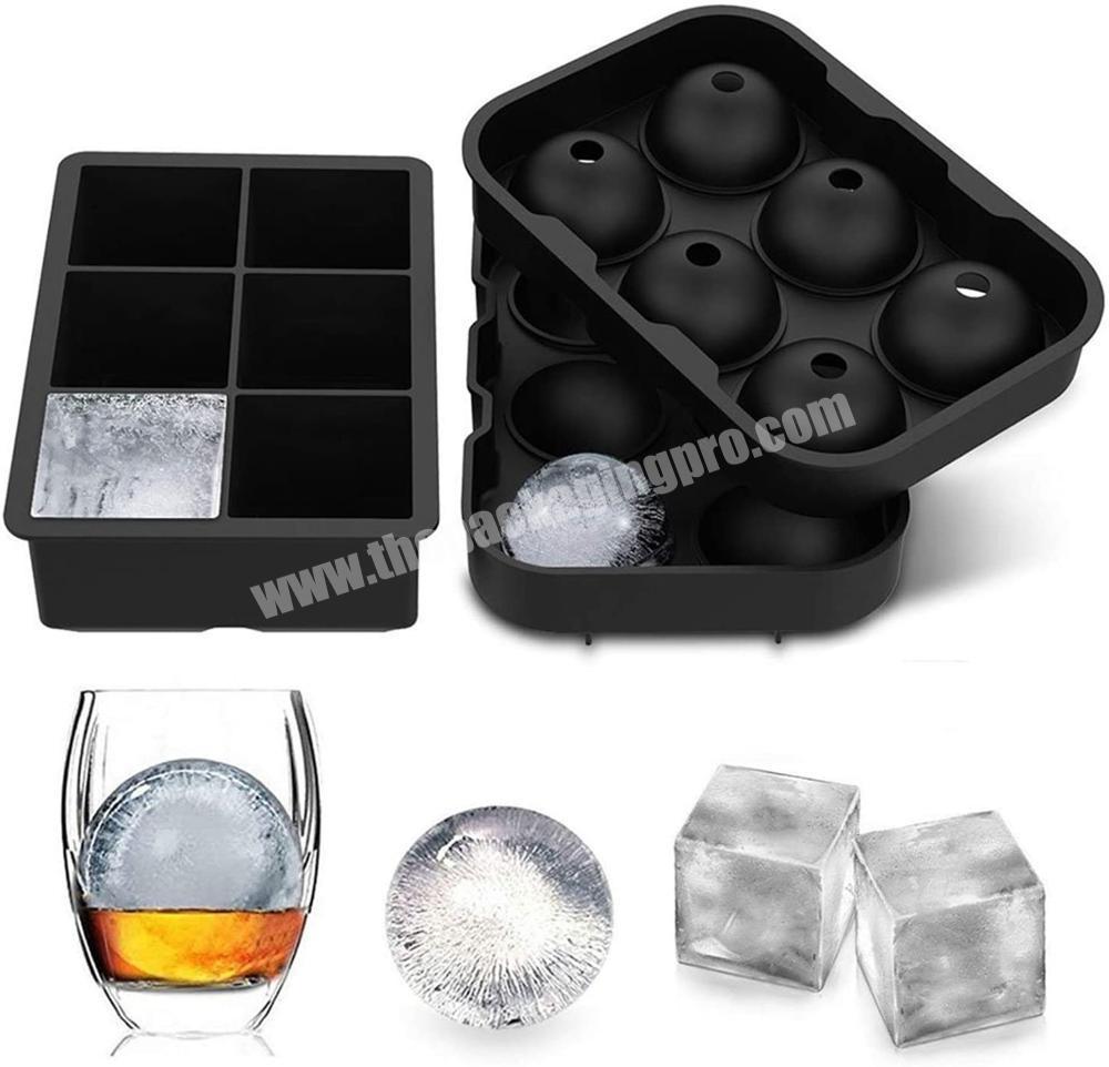 Round Ice Cube Molds Silicone Sphere Large Square Ice Cube Trays Big Ice Ball Maker with Lid Great for Whiskey