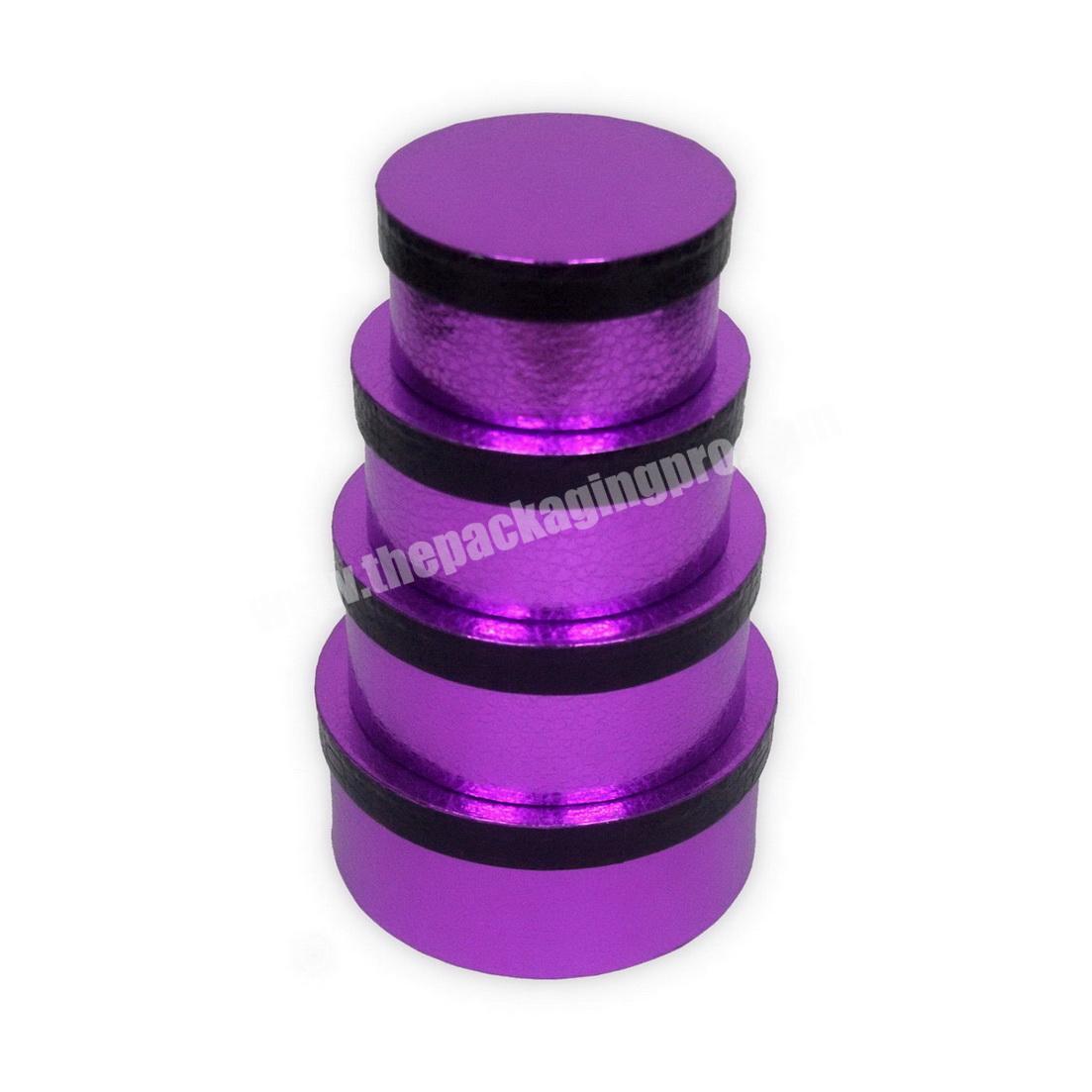 round shape packaging boxes luxury holiday christmas purple paper gift box set 4