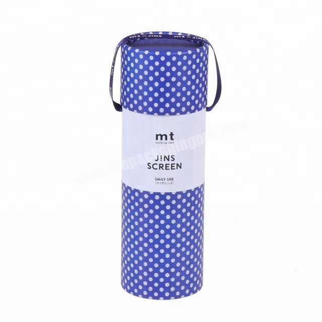 round tube paper packaging box with ribbon handle