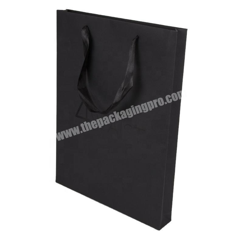 SC Black matt paper packaging gift shopping bag with ribbon handle
