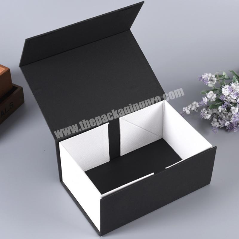 Shaped Style Perfume Closure Ribbon Cardboard Packing Magnetic Folding Foldable Packaging Luxury Black Small Gift Paper Box