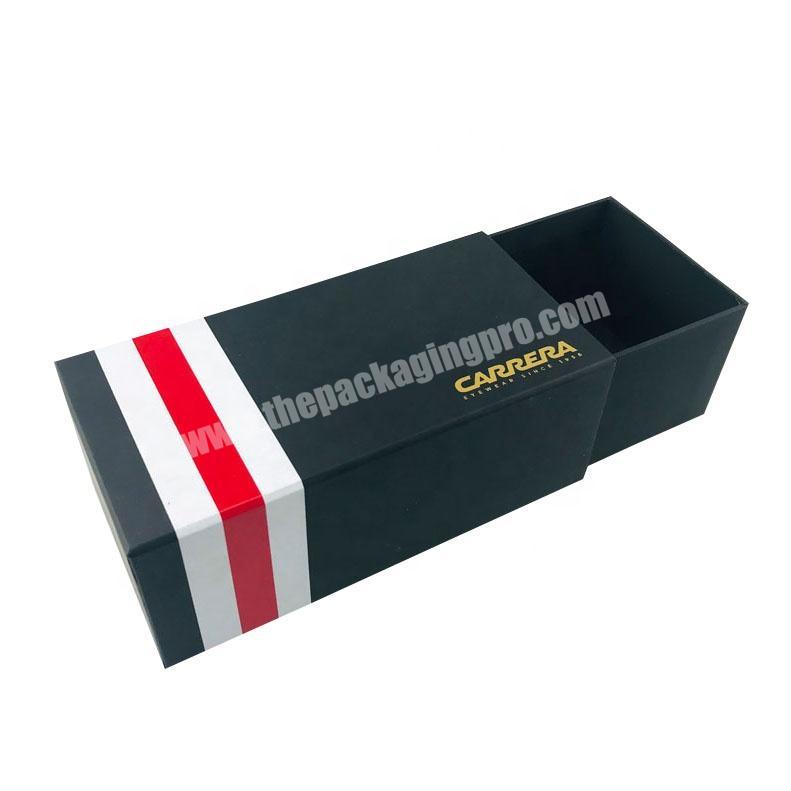 sharp edge rectangle black color  drawer box with ribbon puller and  card inlay