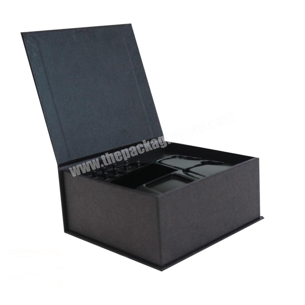 Shenzhen black rigid cardboard bespoke magnetic gift box with magnet flap