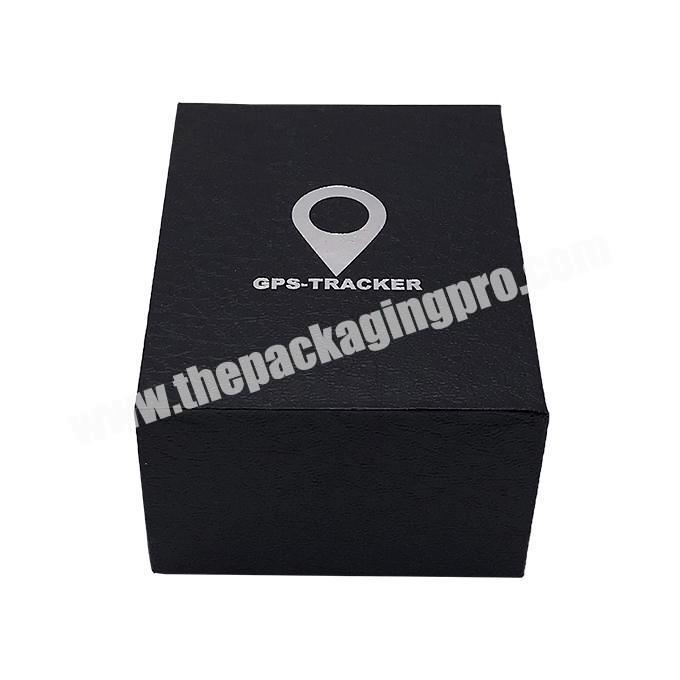 Shenzhen factory supplier black cardboard gift box lid and base GPS tracker packaging paper box with silver stamping logo