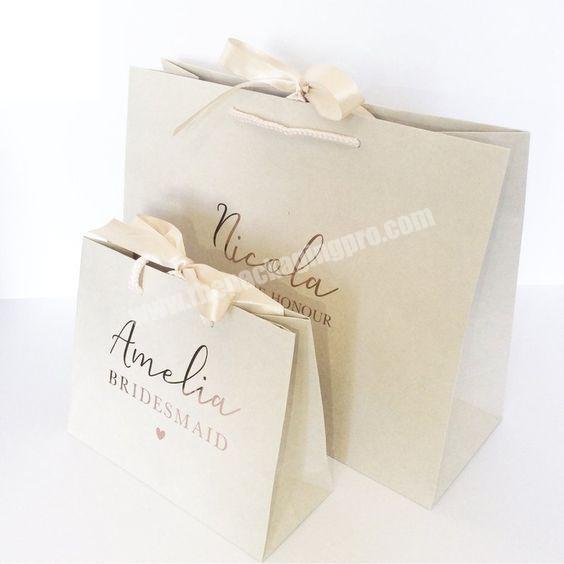 Shopping Packaging Small Custom Gift White Paper Bags With Your Own Logo With Ribbon Handles