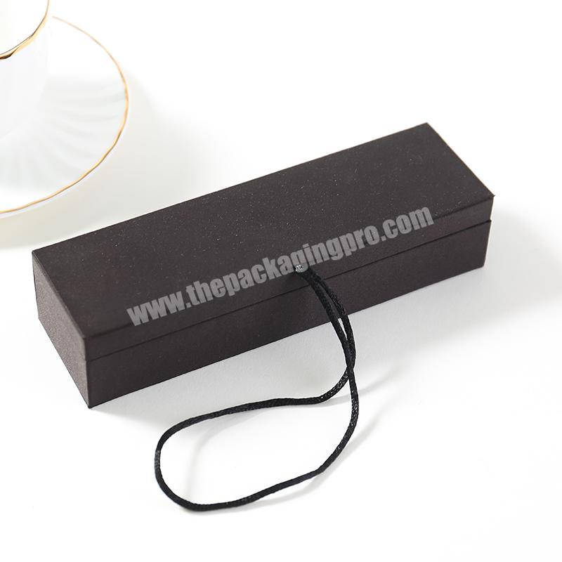 simple black PU leather  jewelry packaging paper box with mirror  for necklace for engagement gift