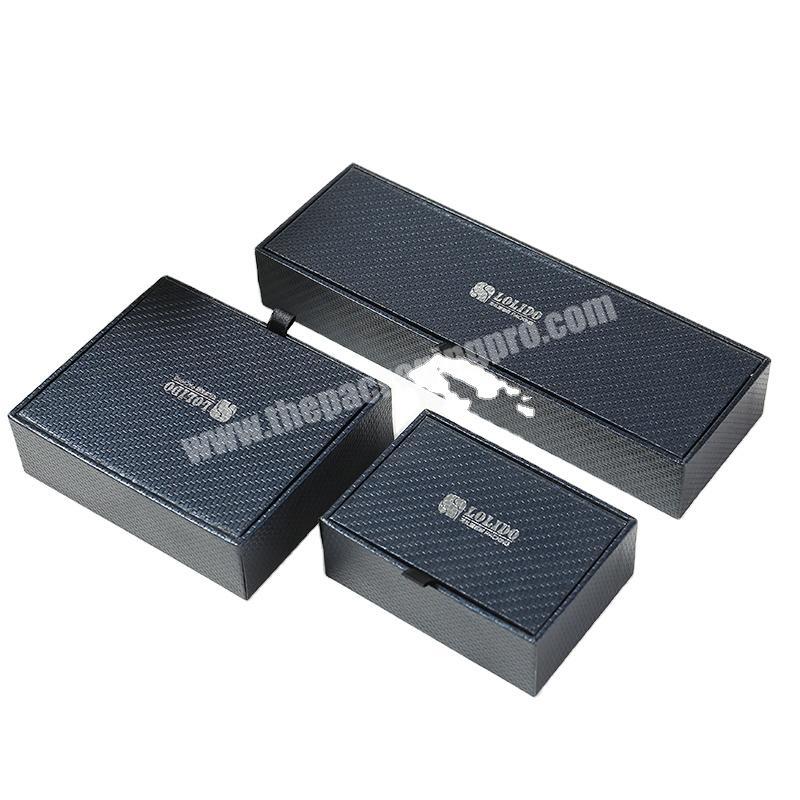 simple customized  PU leather black jewelry packaging paper box with velvet accessory  for necklace packaging box