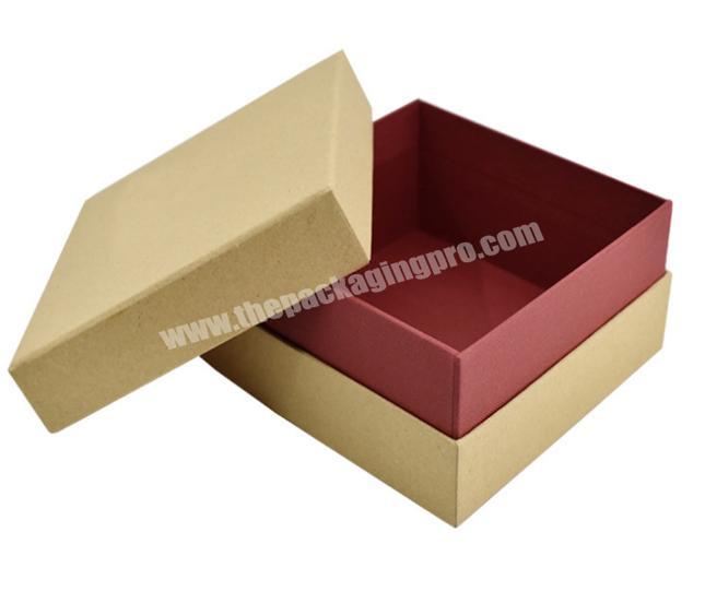 Simple original brown square rigid kraft paper box packaging for gift with dropping lid