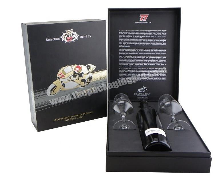 Single 750ml Wine Bottle and Two Glasses Packaging Cardboard Paper Box With Inlay Foam Protection for Shipping