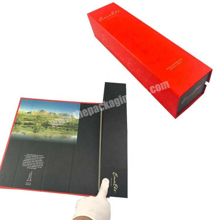 Single bottle packed 1PC flat packed foldable magnetic book  shape wine box collapsible red wine box