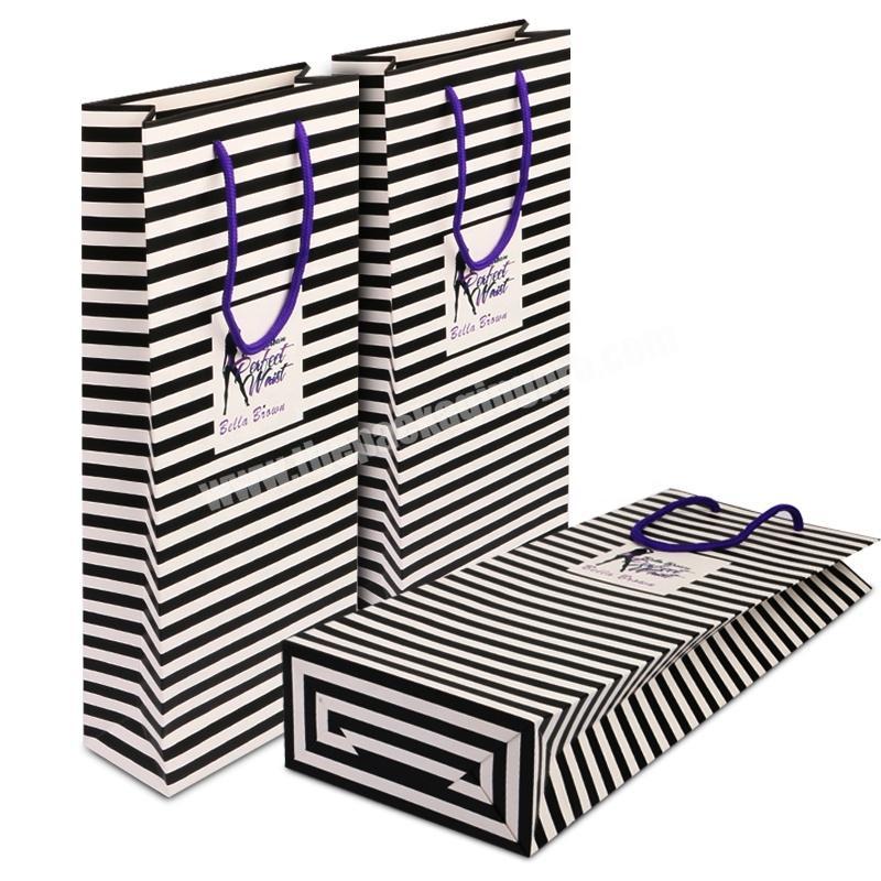 Slim long vertical women maillot custom art paper boutique carry shopping bag stripe