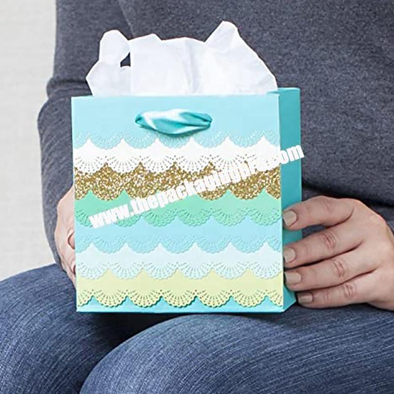 Small art paper material blue color gift bag for shopping