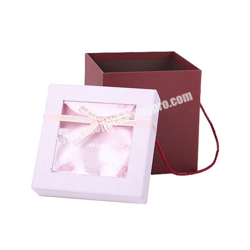Small Cardboard Gift Paper Packaging Box with Rope Ribbon Handle