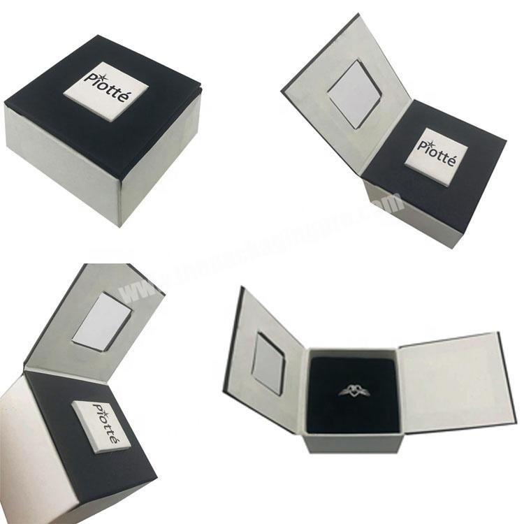small cube self-closing cardboard paper ring box with velvet foam inlay