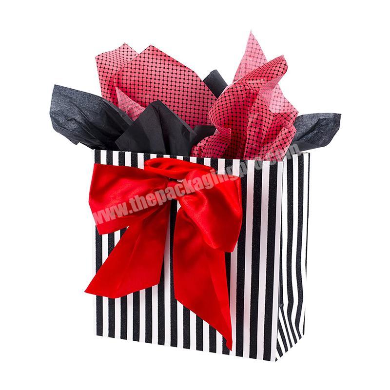 Small lovely Fancy recycled Printed Gift Packaging Promotional Paper Bag with ribbon bow tie