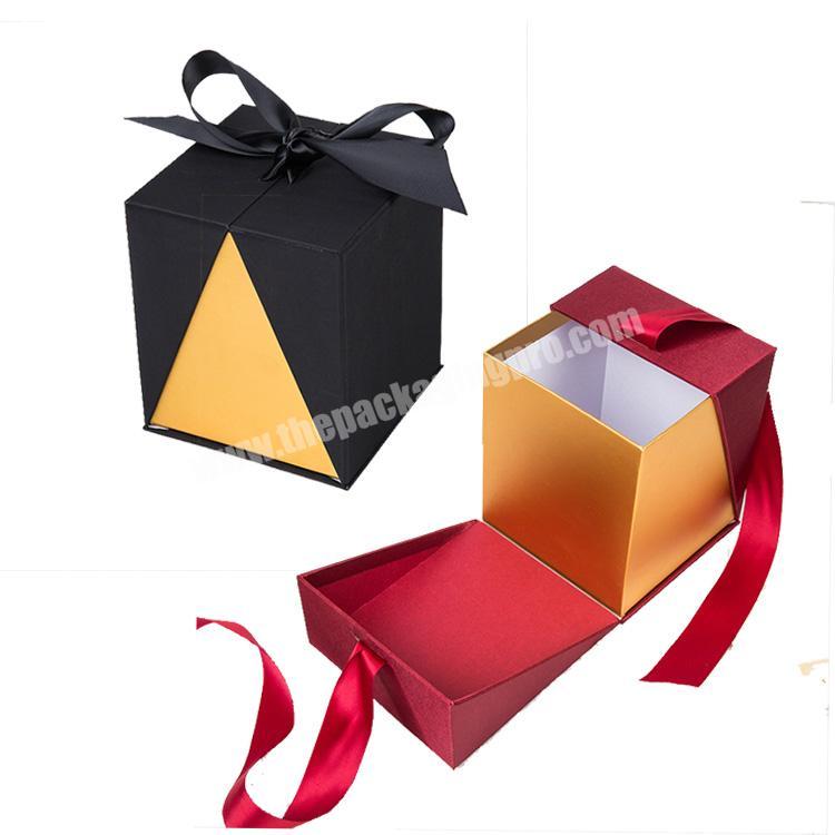 small square rigid candle gift  packaging box ribbon wedding favor closure gift box