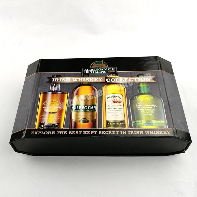 Special Octagon Magnetic Closure Black Cardboard Wine Gift Box With Flocking Blister Tray