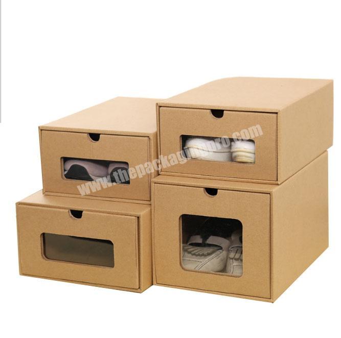 Specializing in the production of cowhide combined folding paper shoebox with skylight viewable drawer type shoebox 1000 minimum