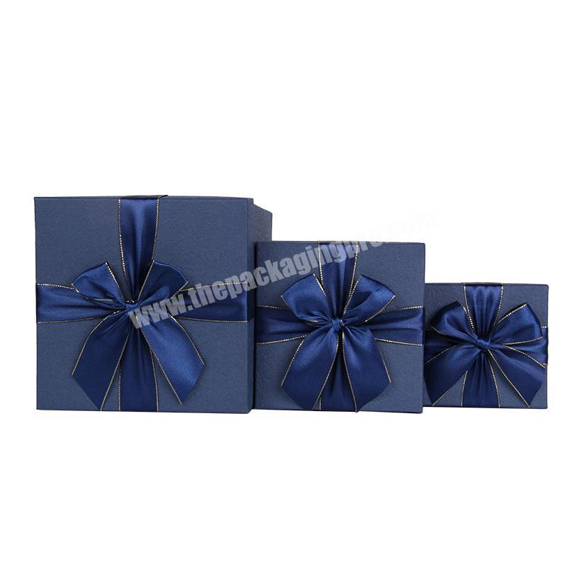 Spot packaging box blue square bow gift box customization